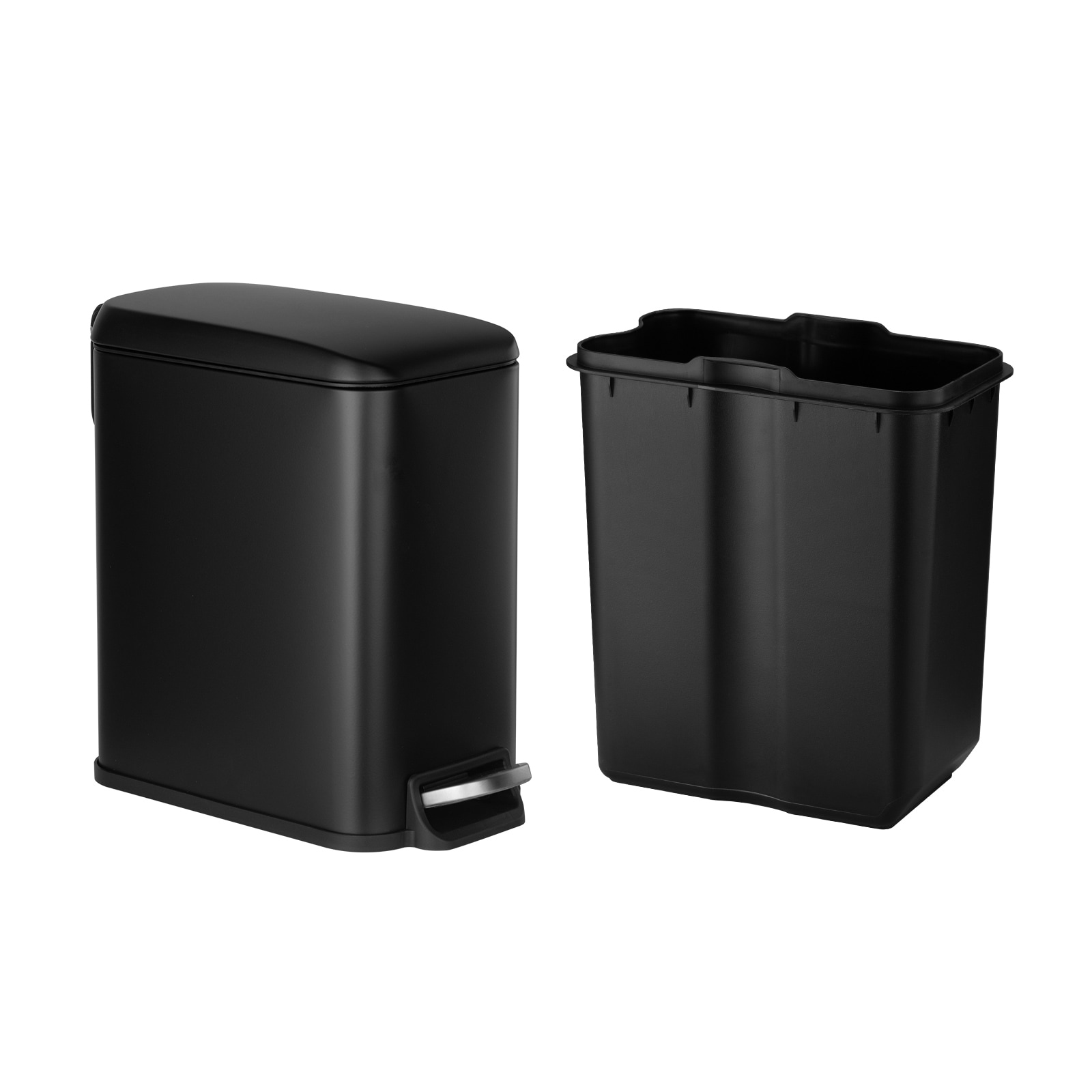 Slim Bathroom Trash Can, 11.4 X 5.71 X 10.7 Inch Small Bedroom Trashcan With Step Pedal & Soft Close Lid, 6L Steel Garbage Can With Detachable Inner Bin, For Kitchen, Home, Dorm, Office, Black_voghion.com